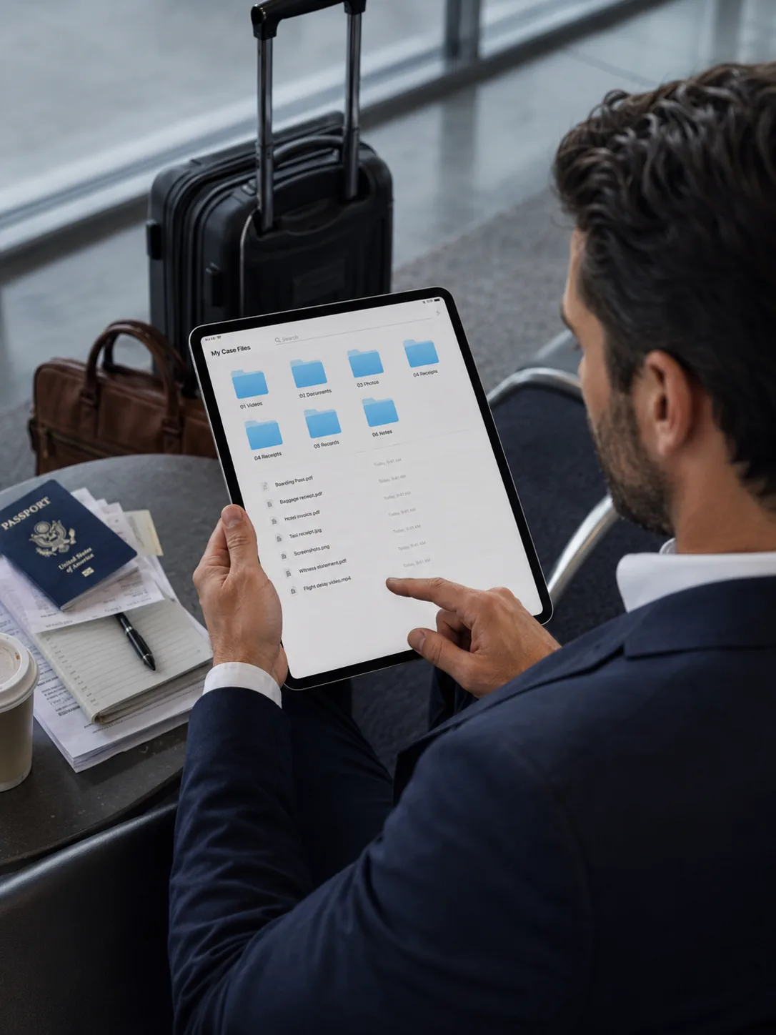 Passaporte brasileiro e passagem sobre mesa de aeroporto